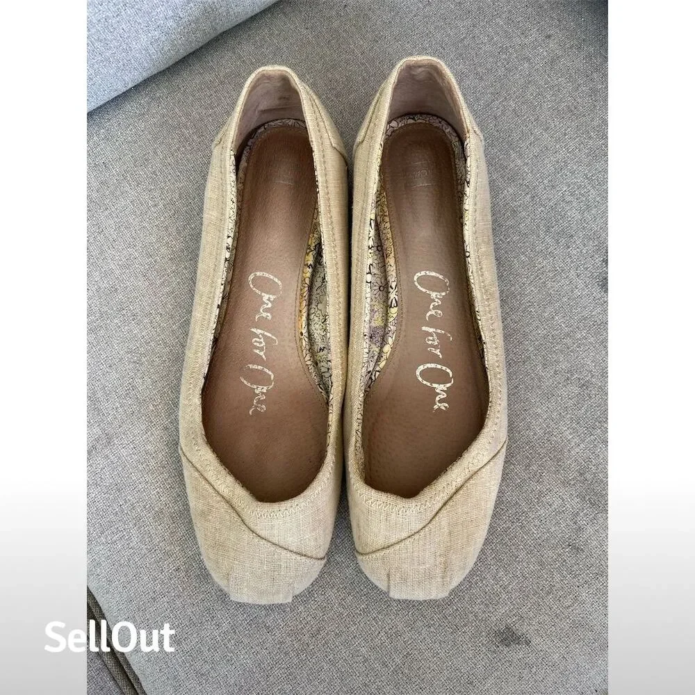 TOMS Women's Beige Ballet Flats Slip On Casual Chic Comfort Shoes